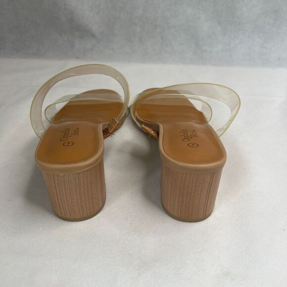 Ophelia Roe Nude Clear Straps Slip On Low Chunky Heel Sandal Size 7 - Picture 5 of 7